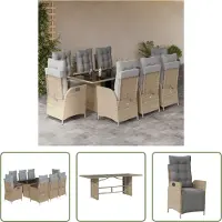 The Living Store 9-pièces salon de jardin avec coussins mélange beige poly rotin