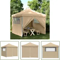 The Living Store Tente de réception Pop-Up pliante avec 4 panneaux latéraux Beige