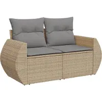 Syfax Canapé de jardin avec coussins 2 places beige résine tressée