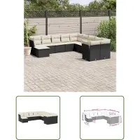 The Living Store 11 pcs. salon de jardin avec coussins noir poly rotin