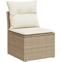 Syfax Chaise de jardin modulaire, sans accoudoirs, poly rotin beige, cadre acier poudré, rangement intégré avec sac étanche, coussins déhoussables blanc ...