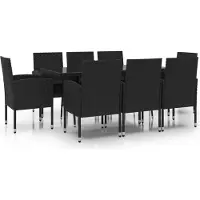 Syfax Ensemble à manger de jardin 9 pcs Résine tressée Noir
