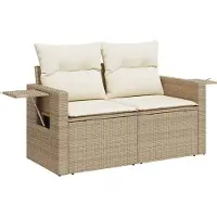 Syfax Canapé de jardin avec coussins 2 places beige résine tressée
