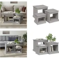 vidaXL Tables basses 3 pcs. Gris Sonoma Matériau dérivé du bois - Table basse - Tables basses - Table d'appoint