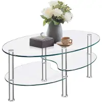 Costway Table en verre à 3 niveaux, table basse, table d'appoint en verre, table de salon, table basse, table à thé pour la maison et le bureau, table à café, transparent