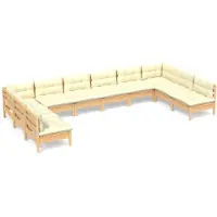 Syfax Salon de jardin 10 pcs avec coussins crème bois de pin massif