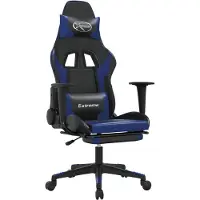 Syfax Chaise de jeu de massage et repose-pied Noir et bleu Similicuir