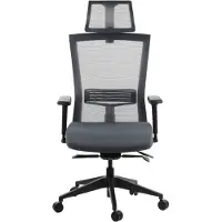 Stema Chaise de bureau ergonomique pivotante HOPE, accoudoirs réglables, appui-tête, assise coulissante (avant-arrière), gris