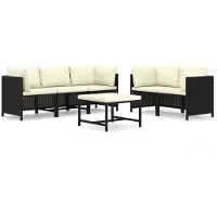 Syfax Salon de jardin 6 pcs avec coussins Résine tressée Noir