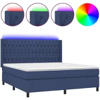 vidaXL Lit Boxspring avec matelas & LED Bleu 160x200 cm Tissu