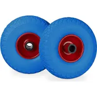 Relaxdays Lot de 8 roues pour diable, anti-crevaison, pneus pleins 3.00-4, jante en acier, axe de 25 mm, charge maximale 100 kg, dimensions 260 x 85 mm, bleu et rouge
