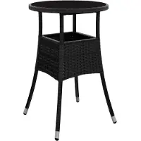 Syfax Table de jardin Ø60x75 cm Verre trempé/résine tressée Noir