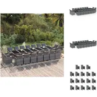 vidaXL Ensemble de jardin 19 pièces avec coussins Poly Rotin Gris - Ensemble de meubles de jardin
