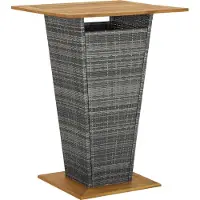 The Living Store Table de bar Gris 80x80x110 cm Poly rotin et bois massif Acacia
