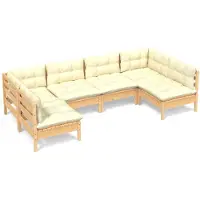 Syfax Salon de jardin 6 pcs avec coussins crème Bois de pin massif