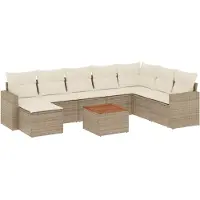 vidaXL Ensemble de salon de jardin 9 pièces avec coussins beige Poly rotin
