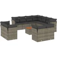 vidaXL Ensemble de salon de jardin 12 pièces avec coussins Gris Poly rotin