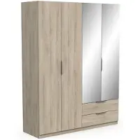 CALICOSY - Armoire 4 portes, 2 tiroirs et 2 miroirs Ghost - L157,3 cm