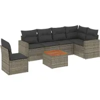 vidaXL Ensemble de salon de jardin 7 pièces avec coussins Gris Poly rotin