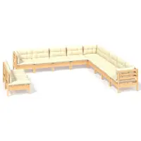Syfax Salon de jardin 11 pcs avec coussins crème Bois de pin solide