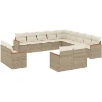 vidaXL Ensemble de 13 canapés de jardin avec coussins Beige Poly Rattan