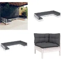 vidaXL 10 pcs. Garden Lounge Set with Coussin Blanc Pin Massif - Ensemble de salon de jardin - Ensemble de meubles de jardin