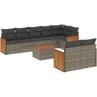 vidaXL Ensemble de salon de jardin 9 pièces avec coussins Gris Poly rotin