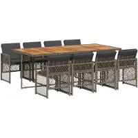 vidaXL Salon de jardin 9 pièces avec coussins Gris Poly Rattan
