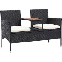 The Living Store Banc de jardin 2 places avec table de thé 143 cm Poly rotin noir