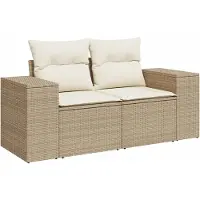 Syfax Canapé de jardin avec coussins 2 places beige résine tressée