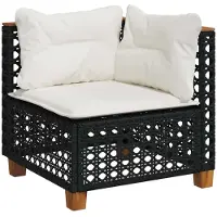 Syfax Canapé d'angle de jardin avec coussins noir résine tressée