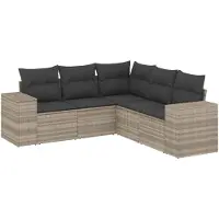 vidaXL Ensemble de salon de jardin 5 pièces avec coussins gris clair Poly rotin