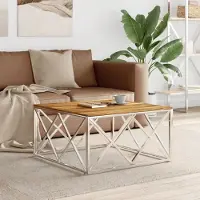 Prolenta Maison Exclusive - Table basse en acier inoxydable argenté et en bois massif d'acacia