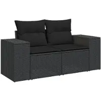 Syfax Canapé de jardin avec coussins 2 places en polyrotin noir