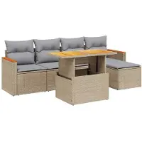 vidaXL Ensemble de salon de jardin 6 pièces avec coussins Beige Poly Rattan