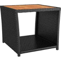 Syfax Table à thé et dessus en bois Noir Résine tressée Acacia massif