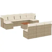 vidaXL Ensemble de salon de jardin 11 pièces avec coussins Beige Poly Rattan