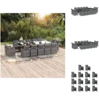 vidaXL Ensemble de jardin 15 pièces avec coussins Poly Rotin Gris - Ensemble de meubles de jardin