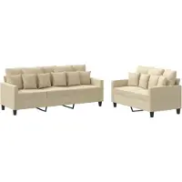 vidaXL Ensemble de canapés 2 pièces avec coussins Crème Tissu