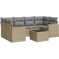 vidaXL Ensemble de salon de jardin 7 pièces avec coussins Beige Poly Rattan