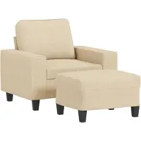 vidaXL Fauteuil avec pouf Crème 60 cm Tissu