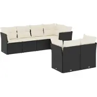 vidaXL Ensemble de salon de jardin 7 pièces avec coussins noir poly rotin