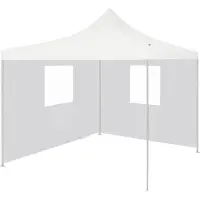 The Living Store Tente de réception professionnelle Pliable avec 2 parois latérales 3×3m Acier blanc