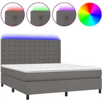 vidaXL Lit Boxspring avec matelas & LED Gris 160x200 cm Similicuir