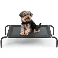 Lionto Lit pour chien, lit confortable pour l'extérieur avec filet, surélevé, aéré & résistant aux intempéries, 75x47 cm, noir