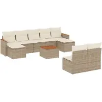vidaXL Ensemble de salon de jardin 10 pièces avec coussins Beige Poly Rattan
