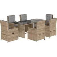 vidaXL Ensemble de jardin 7 pièces avec coussins Beige Poly rotin