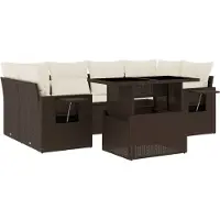 vidaXL Ensemble de salon de jardin 7 pièces avec coussins Marron Poly rotin