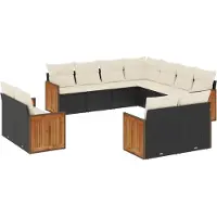 Syfax Salon de jardin 11 pcs avec coussins noir résine tressée