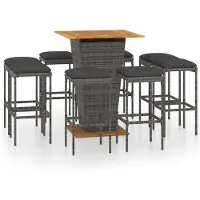 Syfax Ensemble de bar de jardin 9 pcs et coussins Résine tressée Gris
